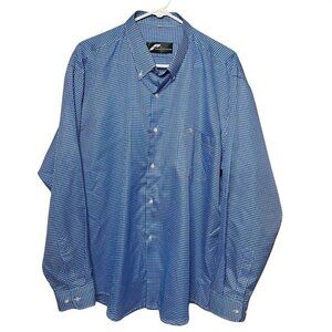 Mens Button Up Dress Shirt Blue Gingham Top Size XL Roundreason